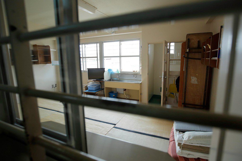 A shared cell is seen through a barred window at Nagasaki Prison in Isahaya, Nagasaki Prefecture, Japan, on Thursday, March 12, 2015.  Photographer: Kiyoshi Ota/Bloomberg  *** HOLD FOR STORY BY KANOKO MATSUYAMA ***
